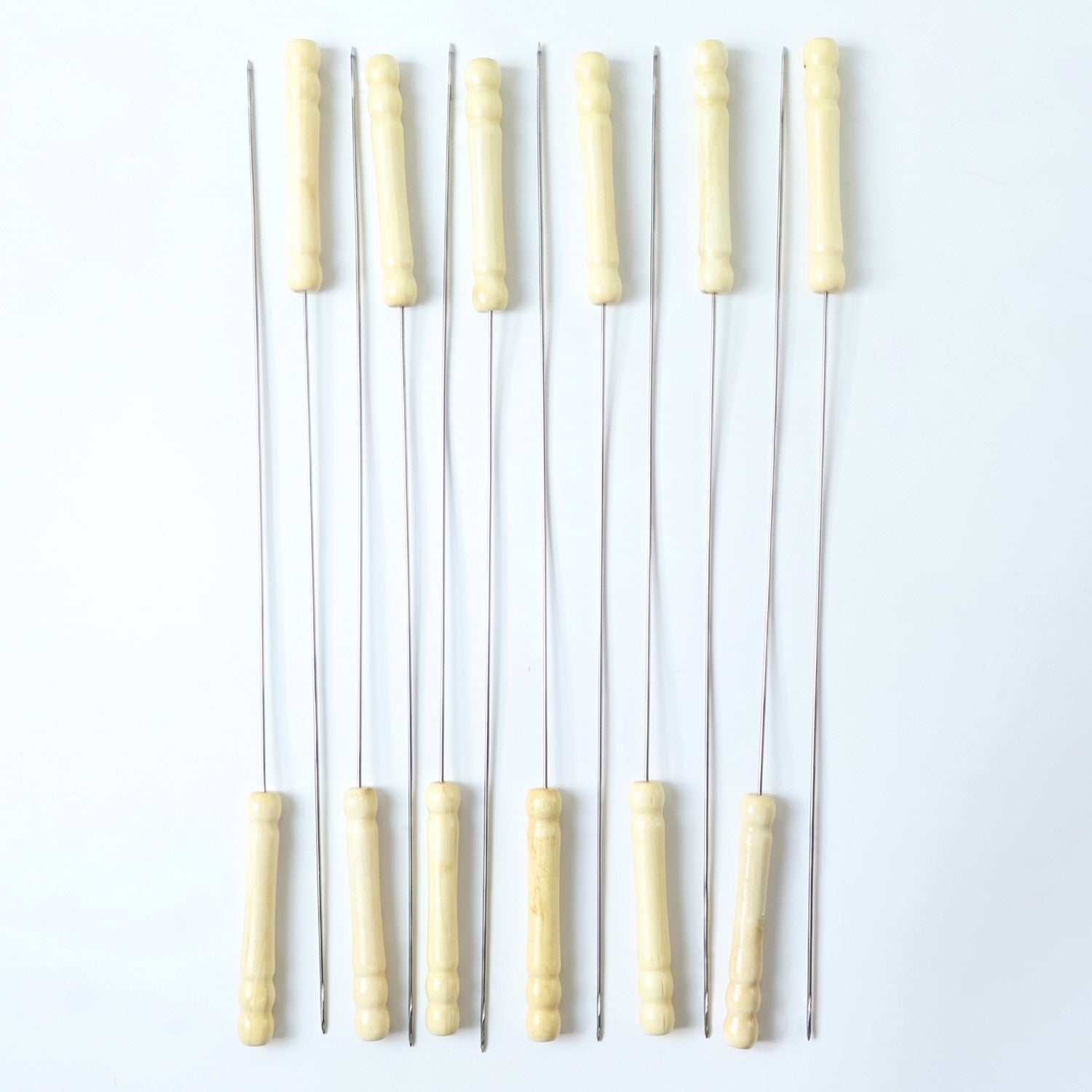 Grilling skewers set with wooden handles for kebabs and vegetables