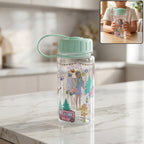Front view of kids printed water bottle with leakproof lid