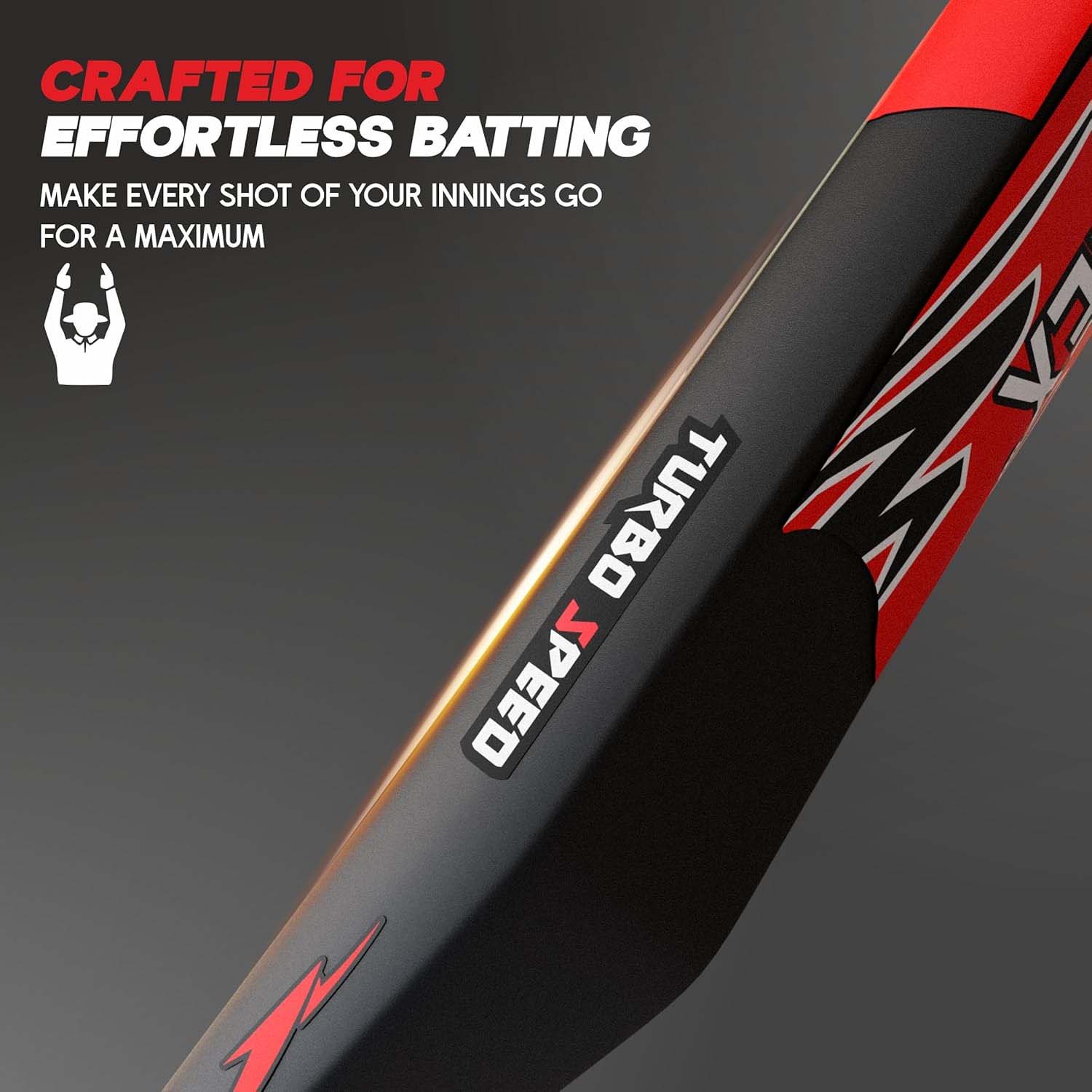 Side view of lightweight plastic cricket bat with rubber grip