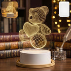 Front view of 3D Teddy Bear LED Night Lamp with heart
