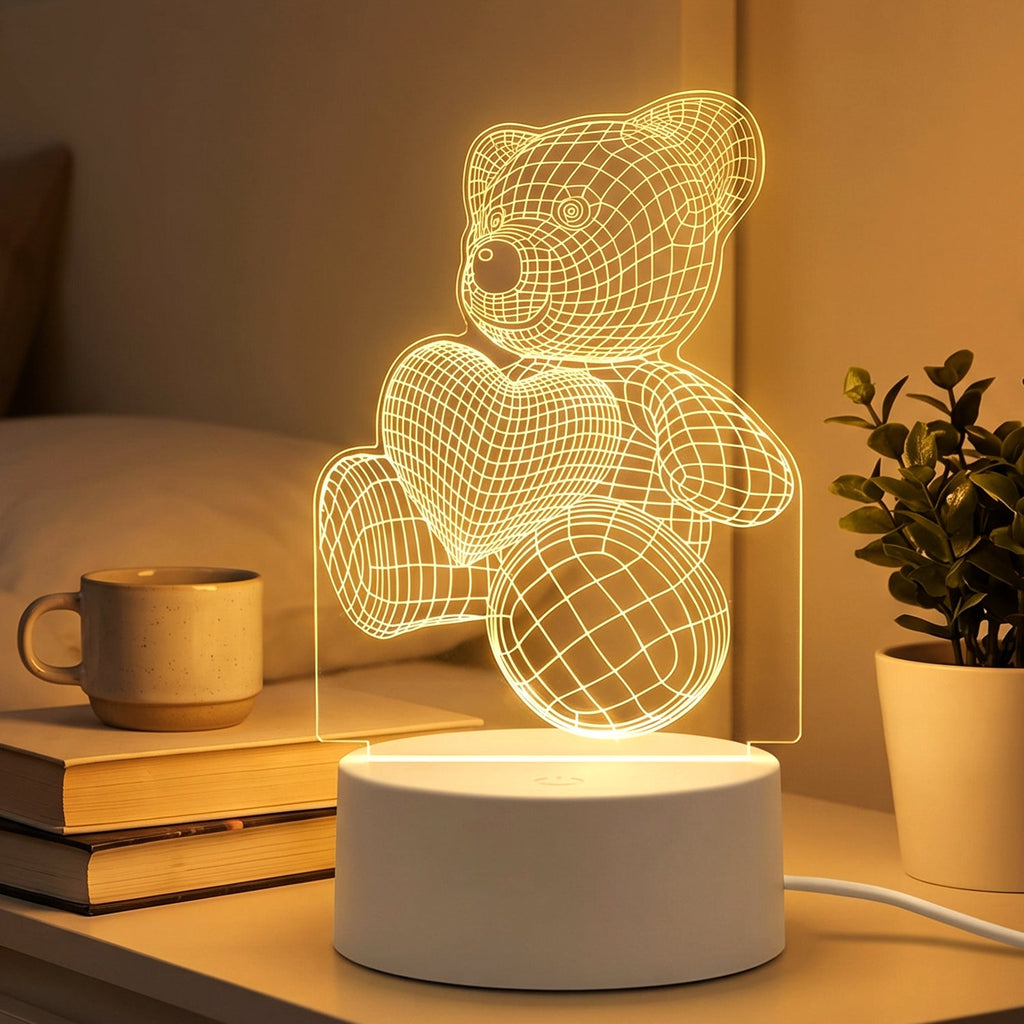 Side view of illuminated Teddy bear LED Night Lamp