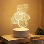 Close-up of 3D teddy bear illusion LED lamp