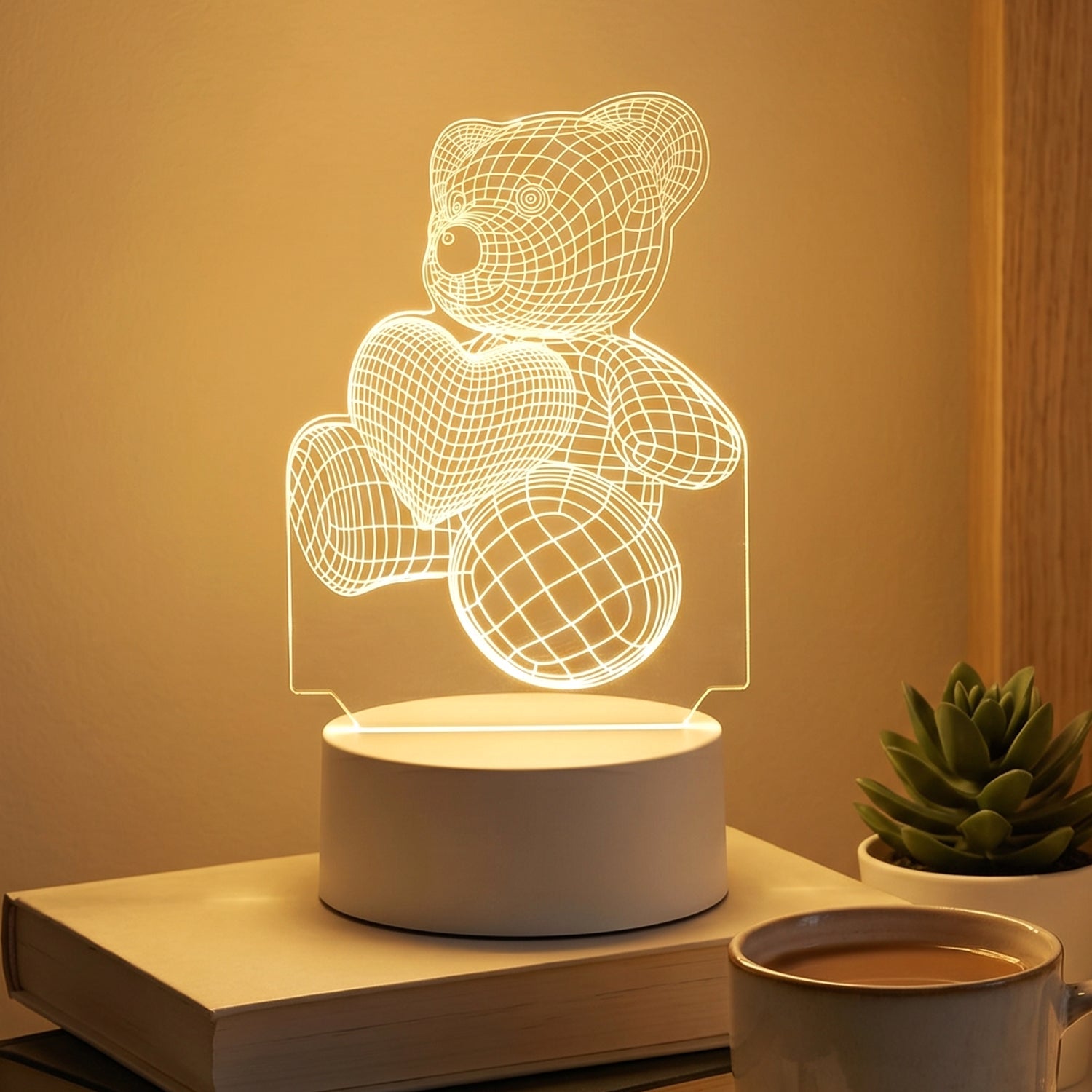 Close-up of 3D teddy bear illusion LED lamp