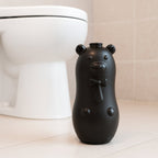 Decorative bear shaped toilet tank cleaner with neck tie detail