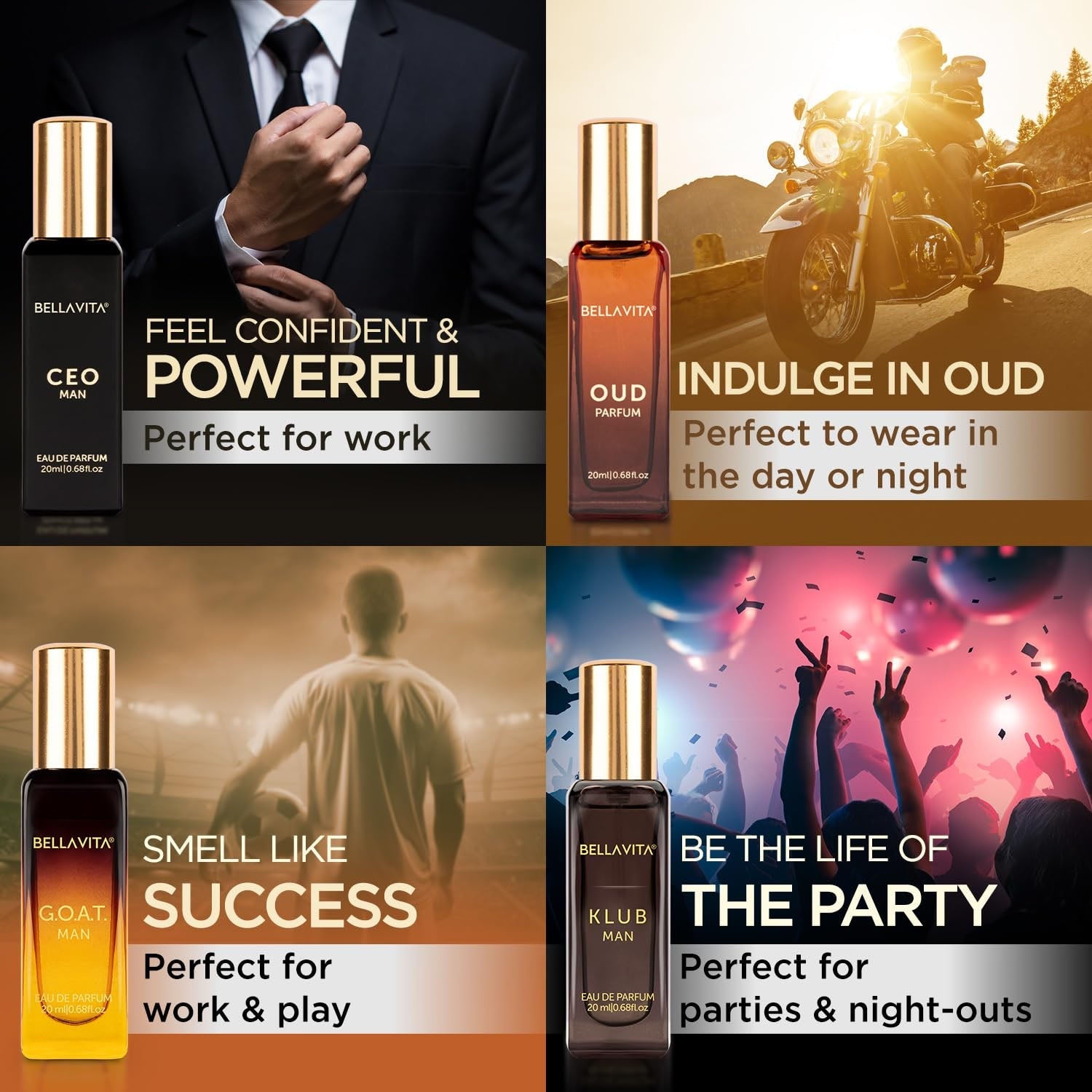 Travel friendly 4 pc men's perfume collection by Bellavita