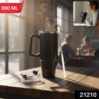 Black coffee tumbler showing durable design and lid