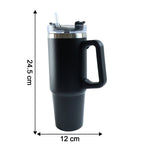 Size comparison image of large travel mug with 890 ML capacity