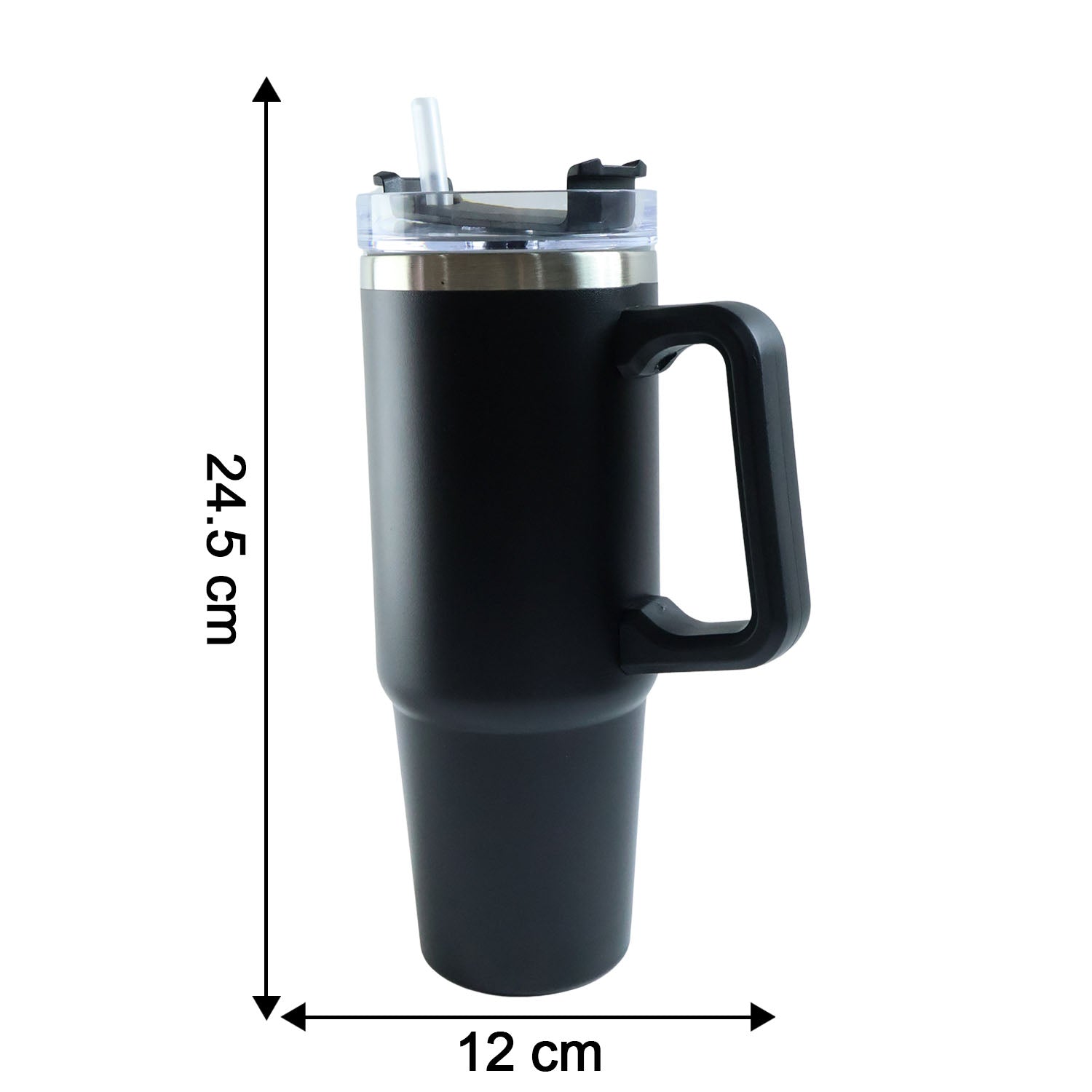 Size comparison image of large travel mug with 890 ML capacity