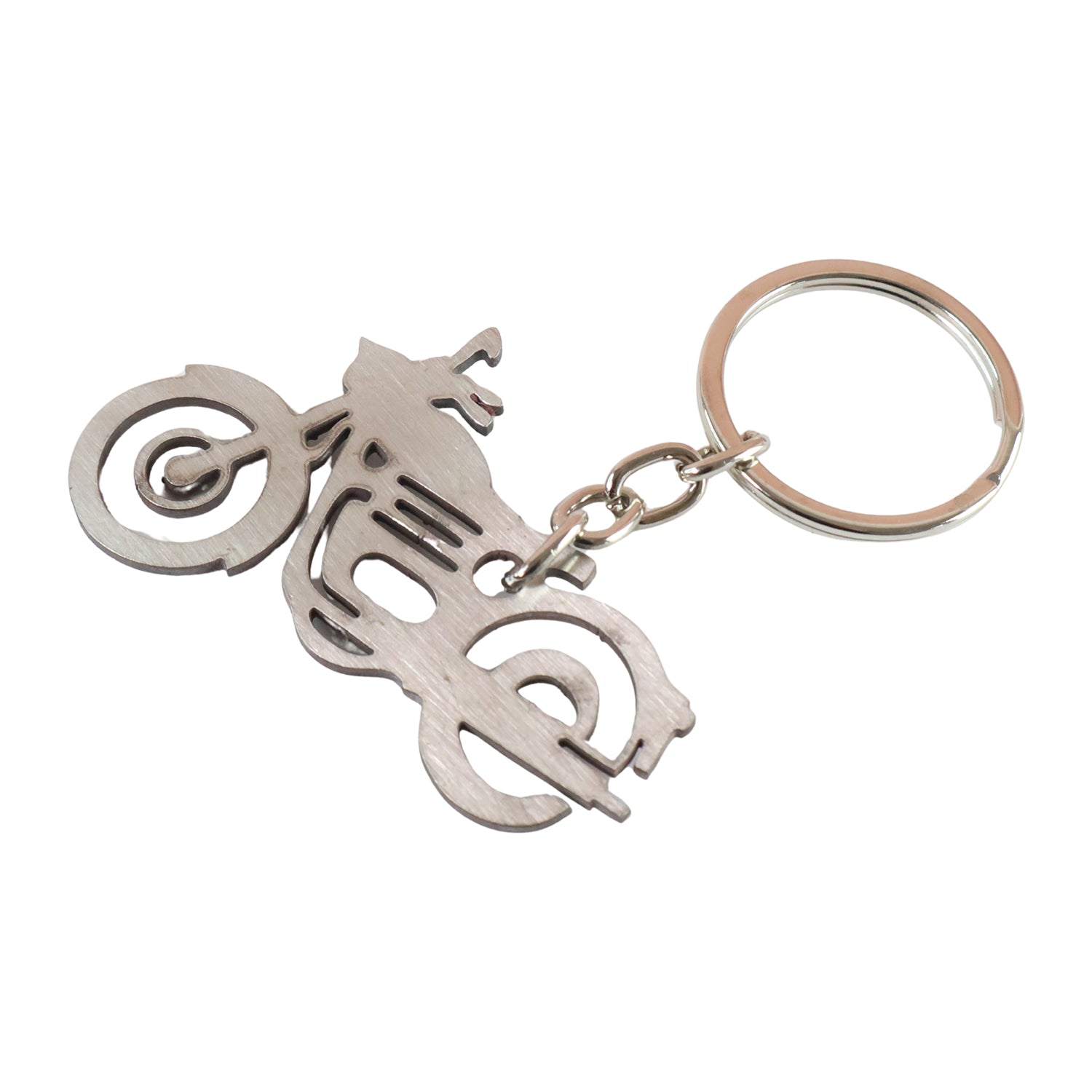 Iconic motorcycle tag design on a metal keychain, a true bike buddy accessory.