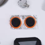 Close-up view of strong adhesive patches for bicycle tire puncture repair
