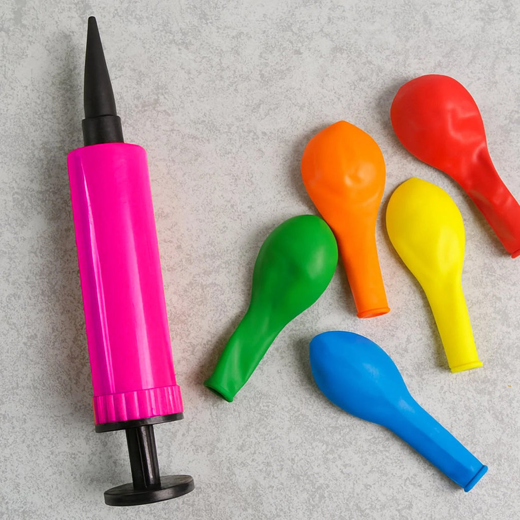 Birthday party balloons and banner combo with hand pump and tools
