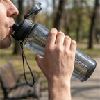 Overview of black leakproof 1000 ML sports water bottle