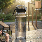 Front view of black 1000 ML sports water bottle with leakproof design
