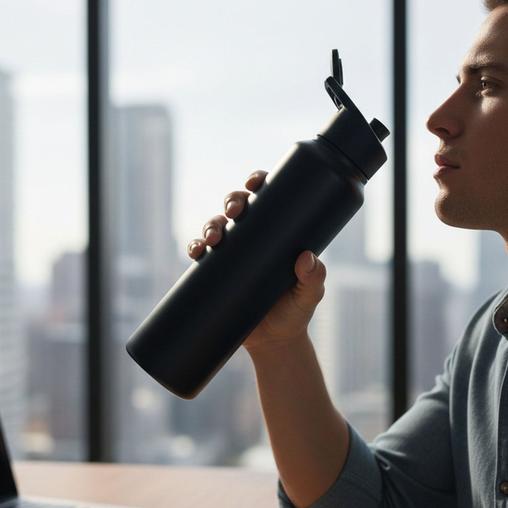 Close-up of flip cap sports water bottle design for leak resistance