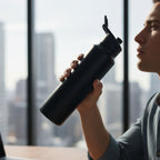 Close-up of flip cap sports water bottle design for leak resistance