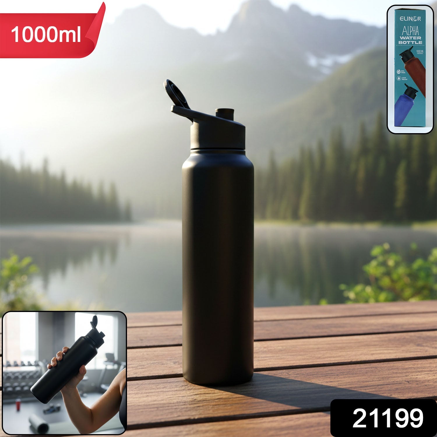 Reusable stainless steel sports water bottle featuring a secure flip-top lid