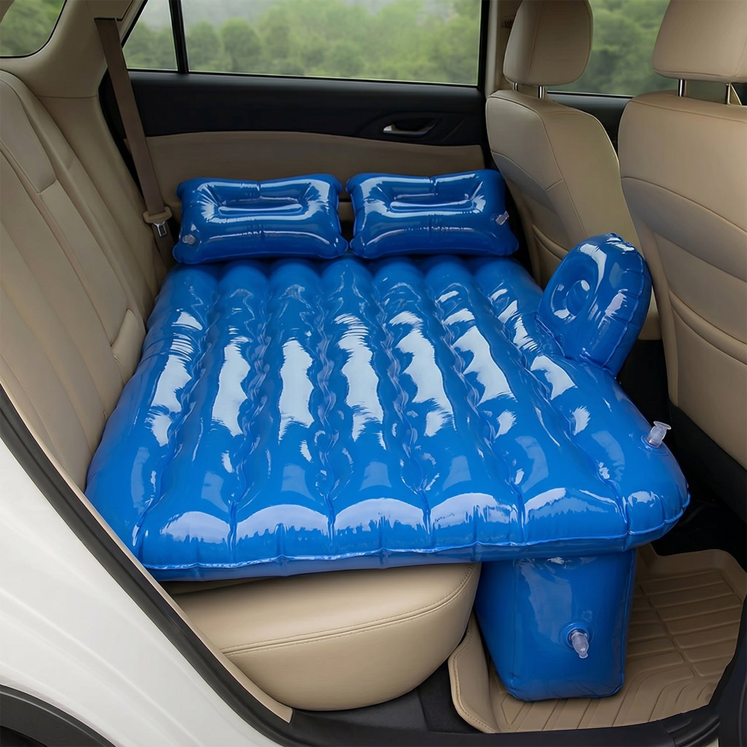 Inflatable backseat sleeping mattress installed in vehicle