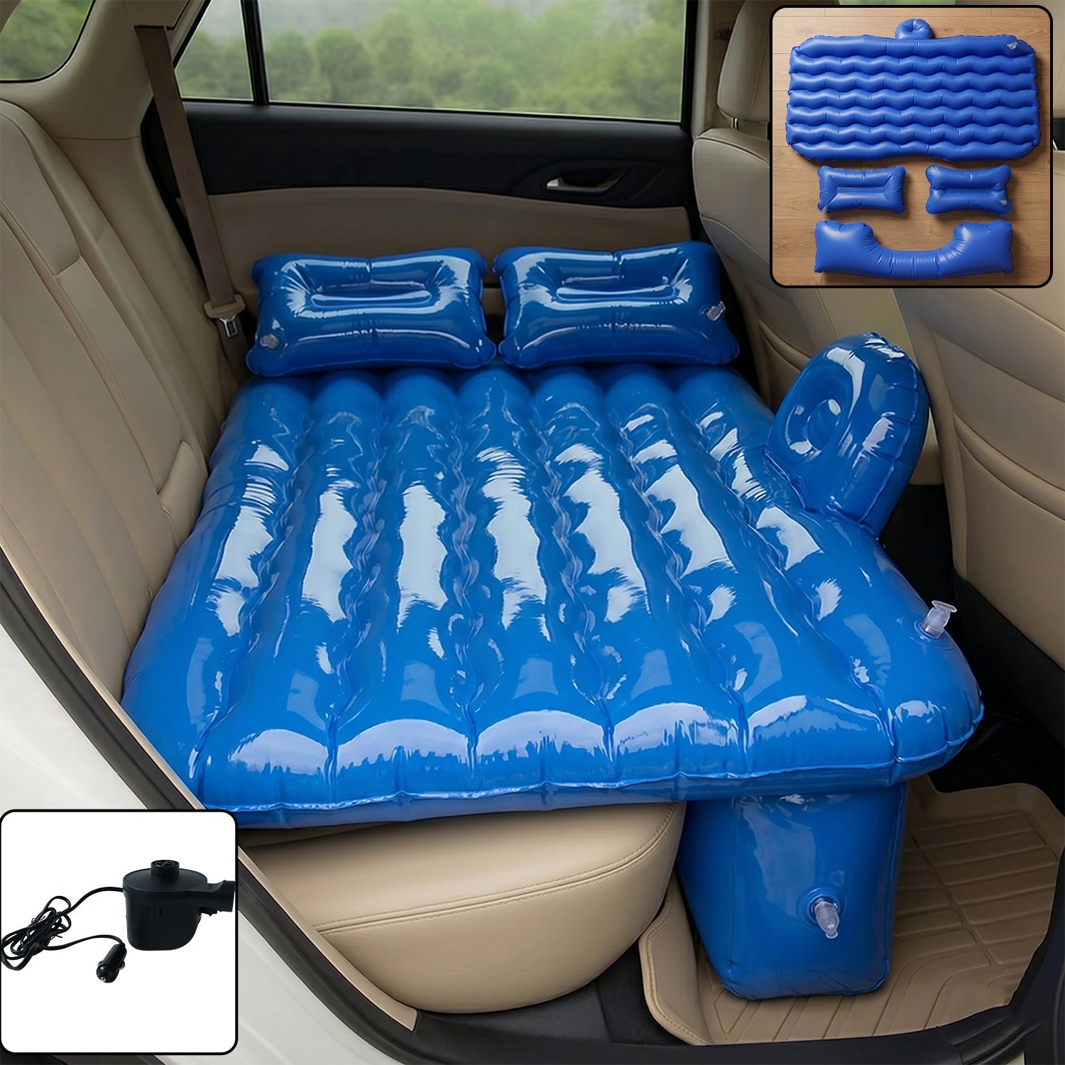 Portable inflatable car mattress showing soft cushioned surface