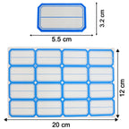 Size reference showing rectangular self-adhesive label stickers on sheet