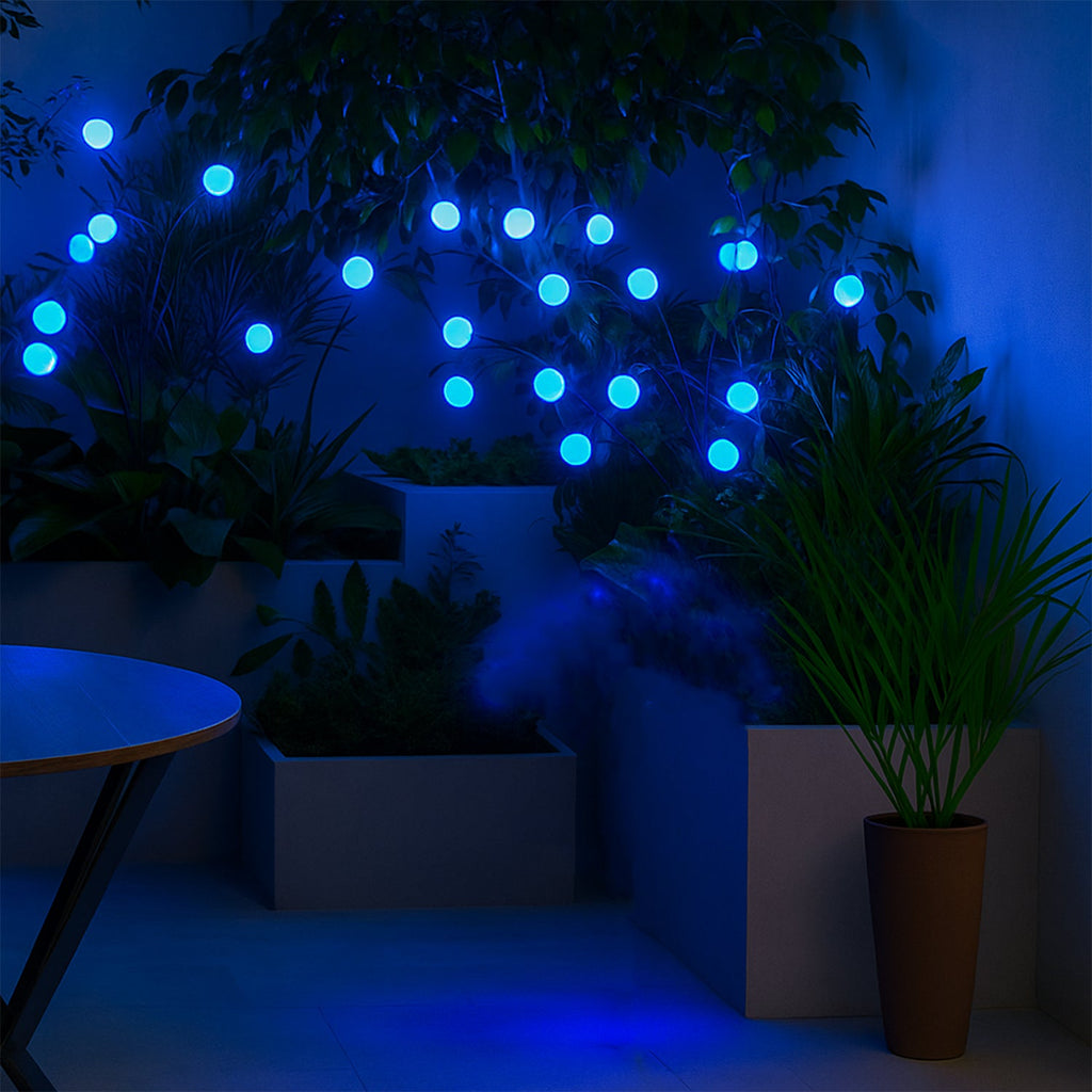 Side view of solar-powered fiber optic garden light