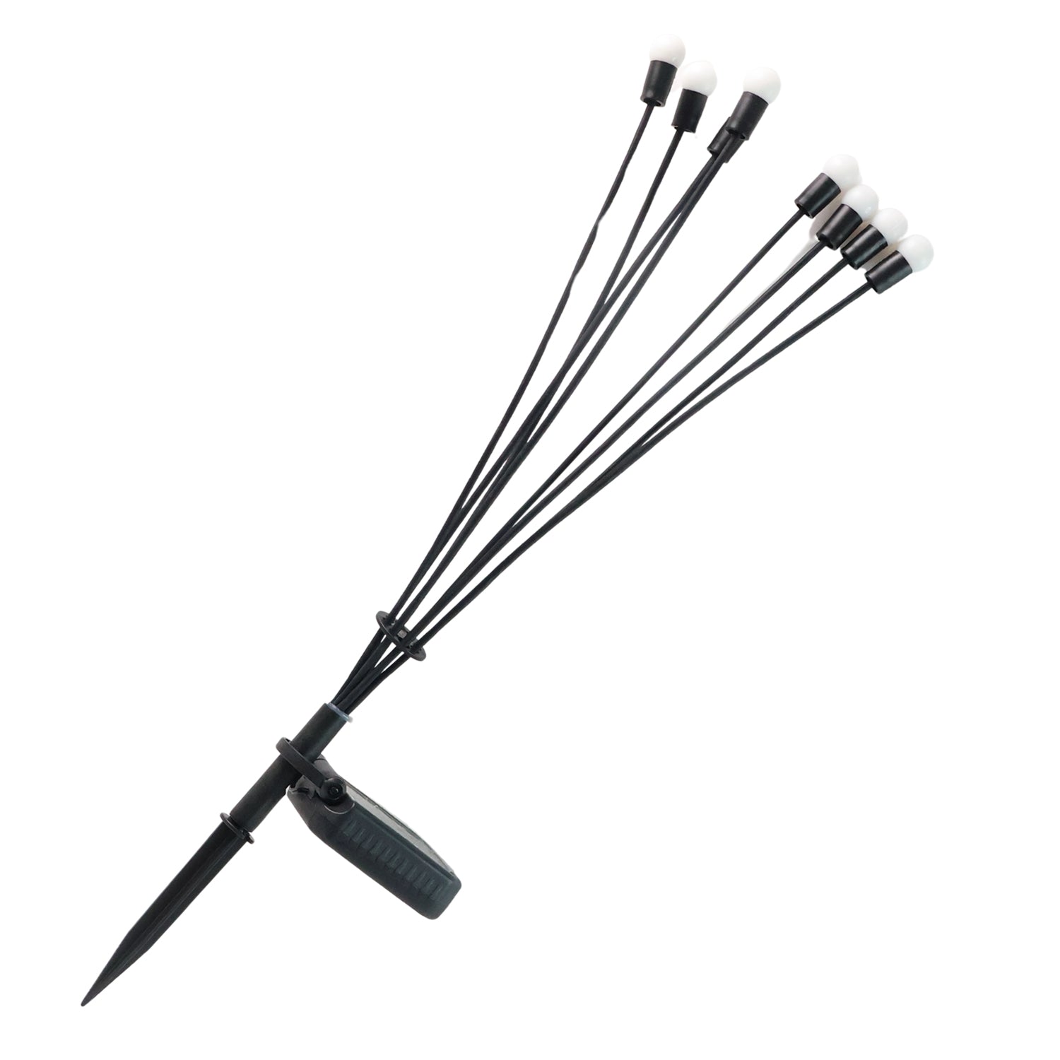 Solar LED fiber optic strands glowing brightly in outdoor setting