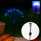 Solar LED fiber optic garden light illuminating a pathway at night