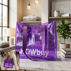 Transparent reusable shopping tote bag with comfortable handle strap