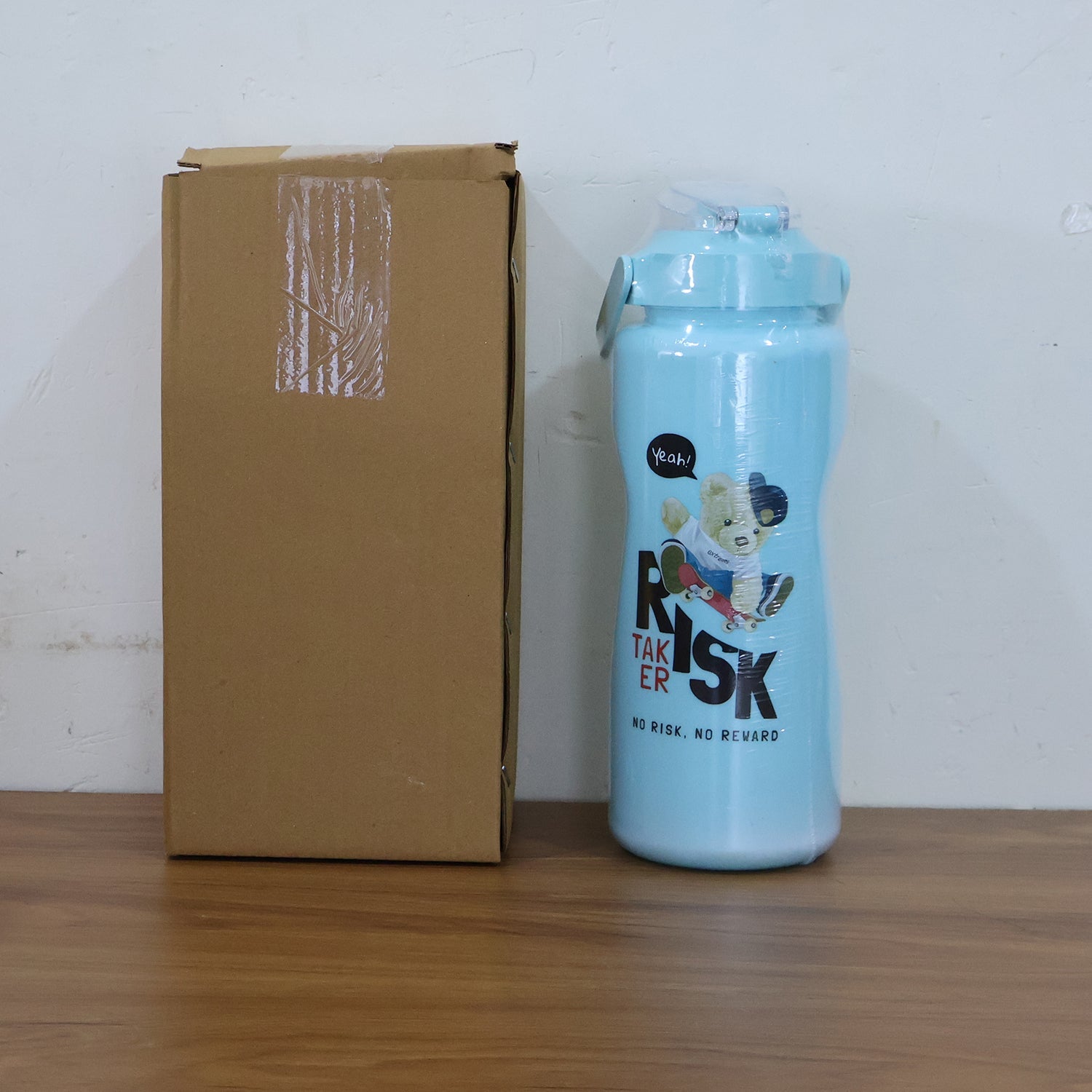 Lifestyle image featuring Risk Taker printed water bottles in use