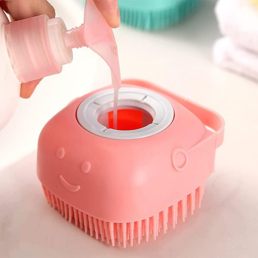 Silicone bath brush showing flexible bristles for skin massage