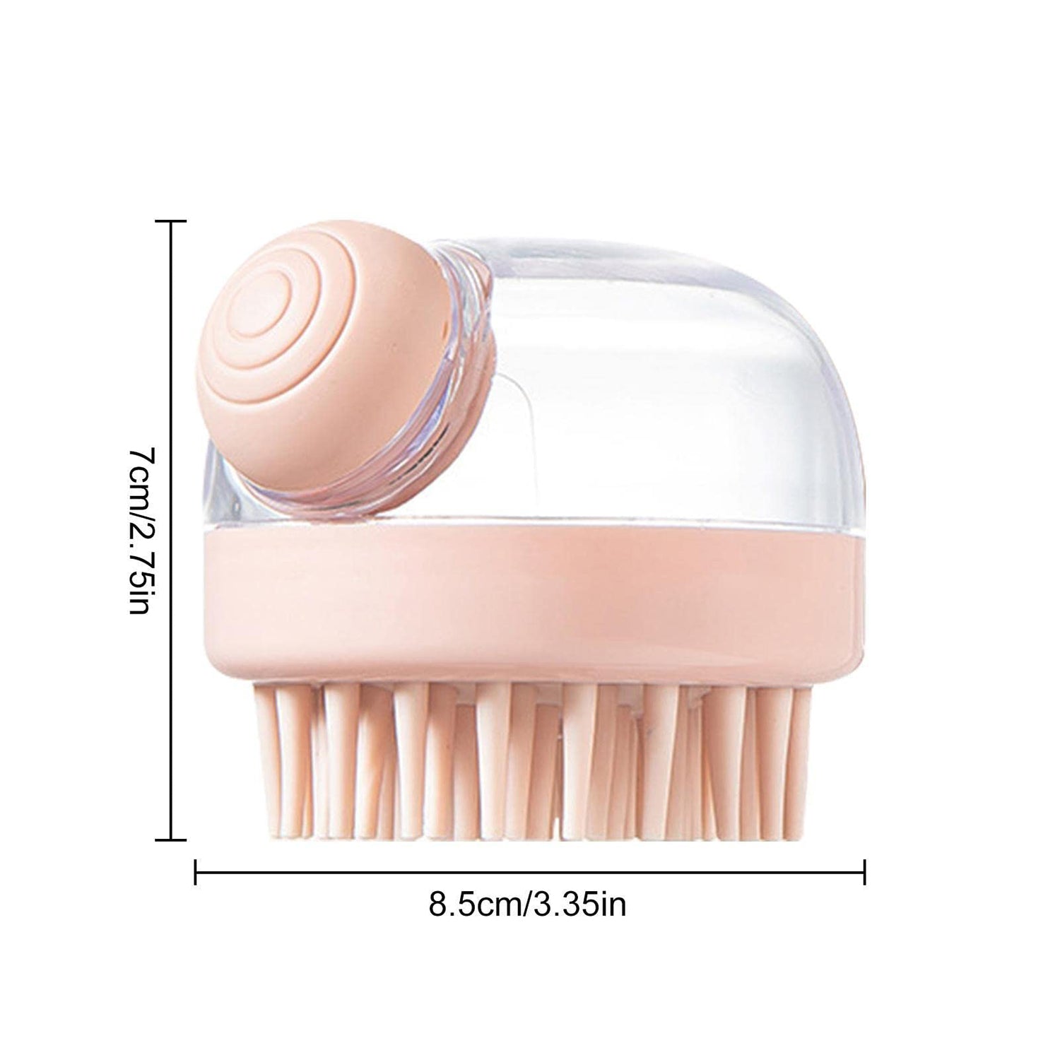 Silicone scalp massager brush placed on wooden surface