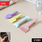 Set of colorful cartoon food hair clips including spoon and fork shapes
