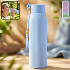 Textured glass water bottle with protective sleeve and leakproof lid