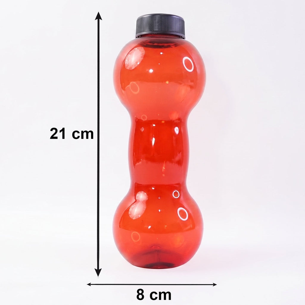 Dumbbell shaped water bottle placed on gym equipment