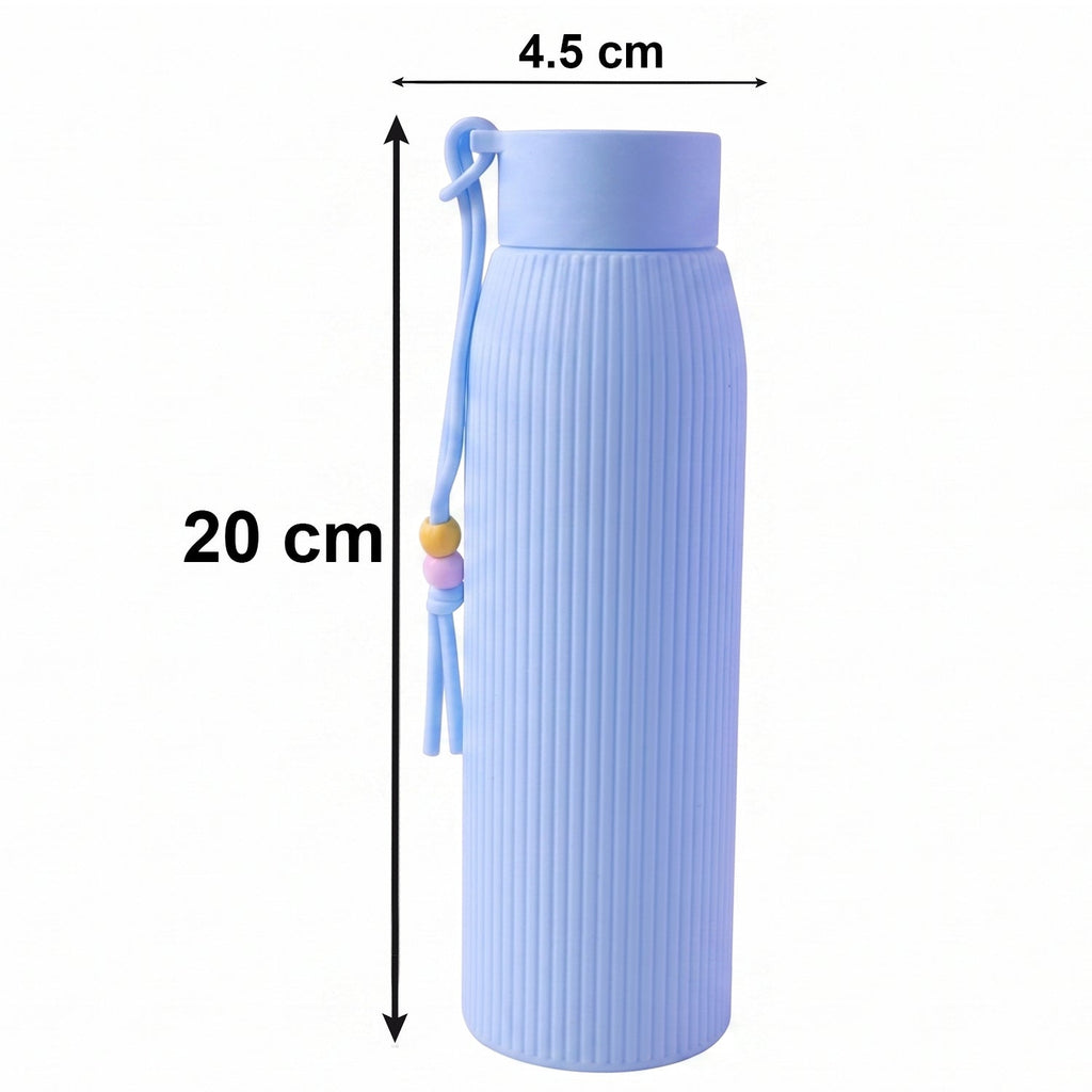 Blue textured glass bottle with leakproof design for kids and adults