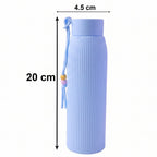 Blue textured glass bottle with leakproof design for kids and adults