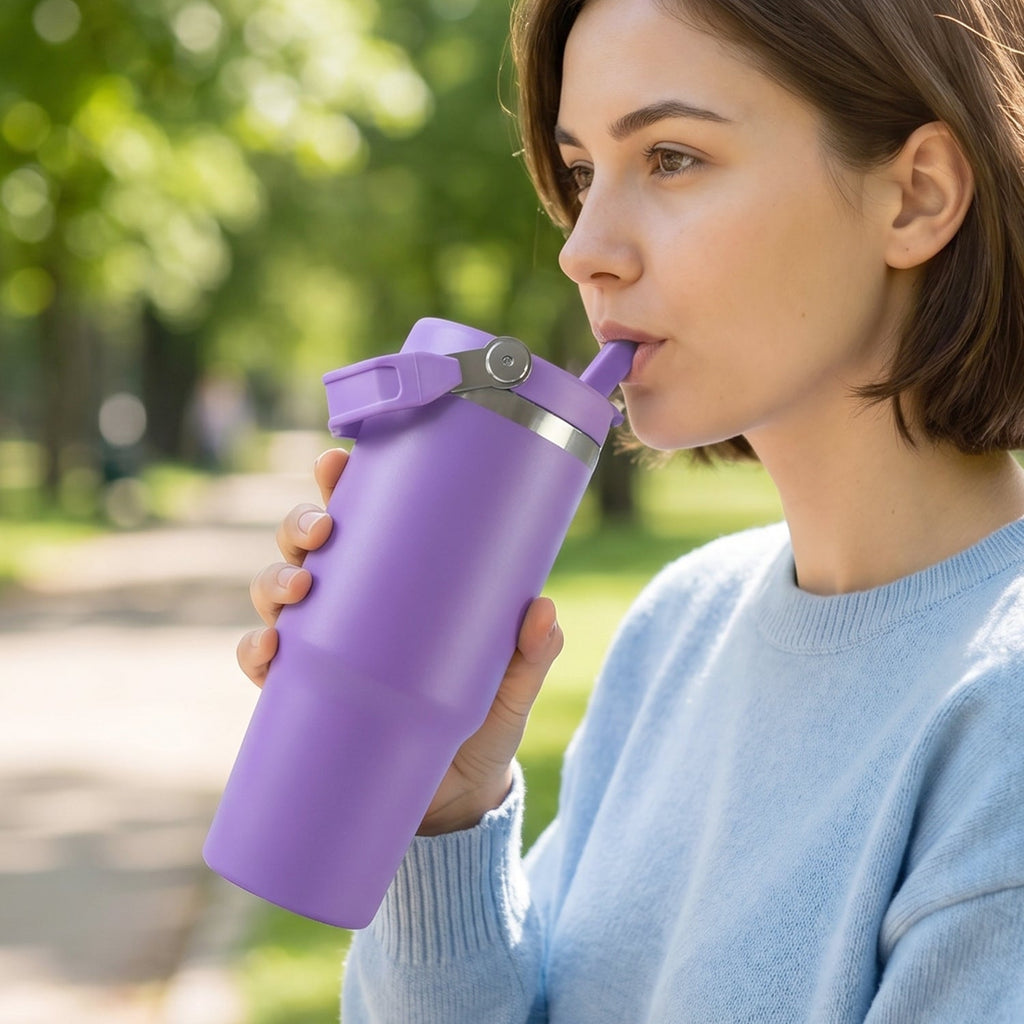 Stainless steel vacuum insulated travel mug perfect for outdoor use and trips