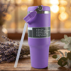 Close-up of durable reusable straw included with vacuum insulated travel mug
