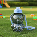 Kids cartoon bear shaped water bottle with built-in straw and shoulder strap