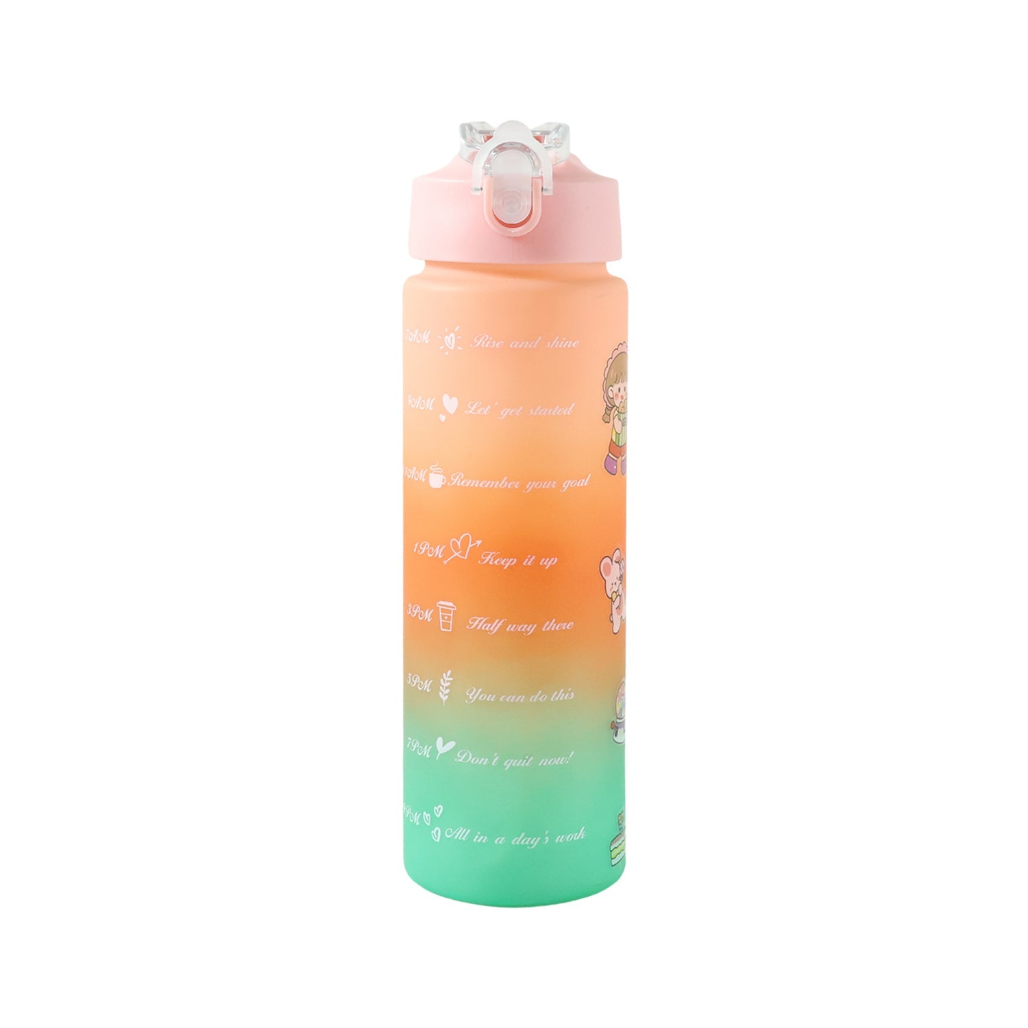 School water bottle with motivational design and leakproof lid for daily hydration