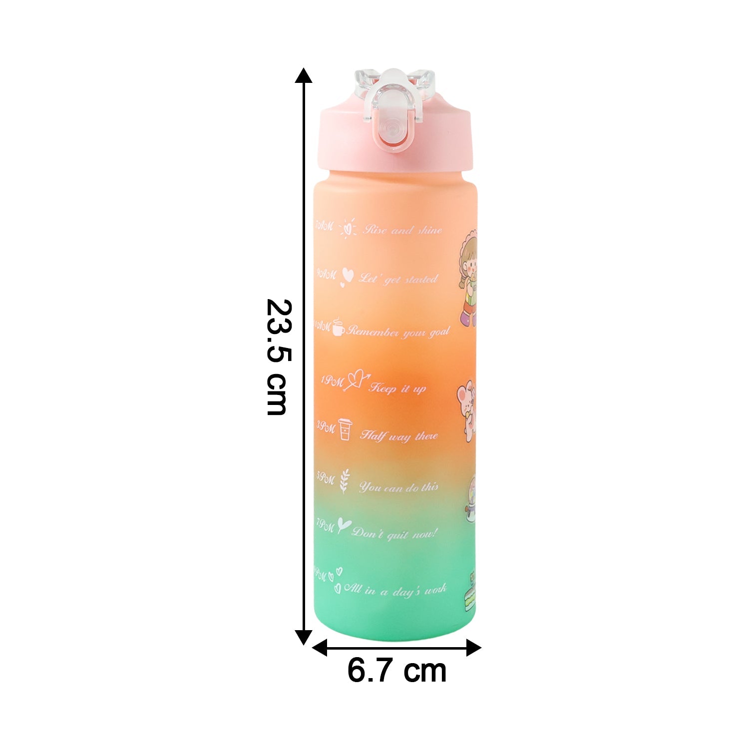 Gradient motivational water bottle ready for office desk hydration
