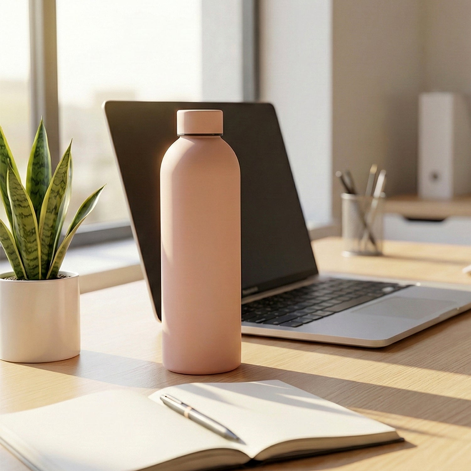 Reusable insulated stainless steel drinking bottle designed for hot and cold drinks