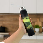 Portable 300ml plastic water bottle with attached carrying strap and cap