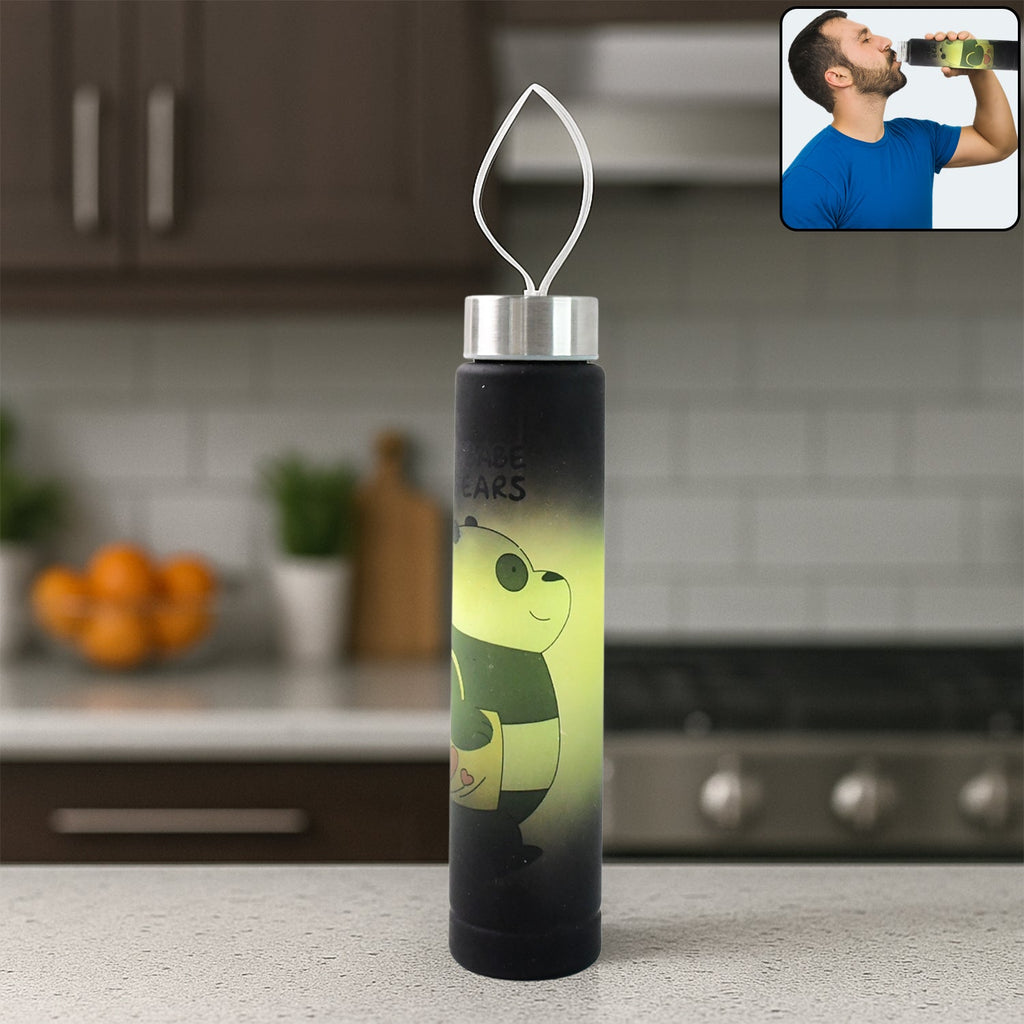 300ml cartoon printed plastic water bottle with leakproof stainless steel cap
