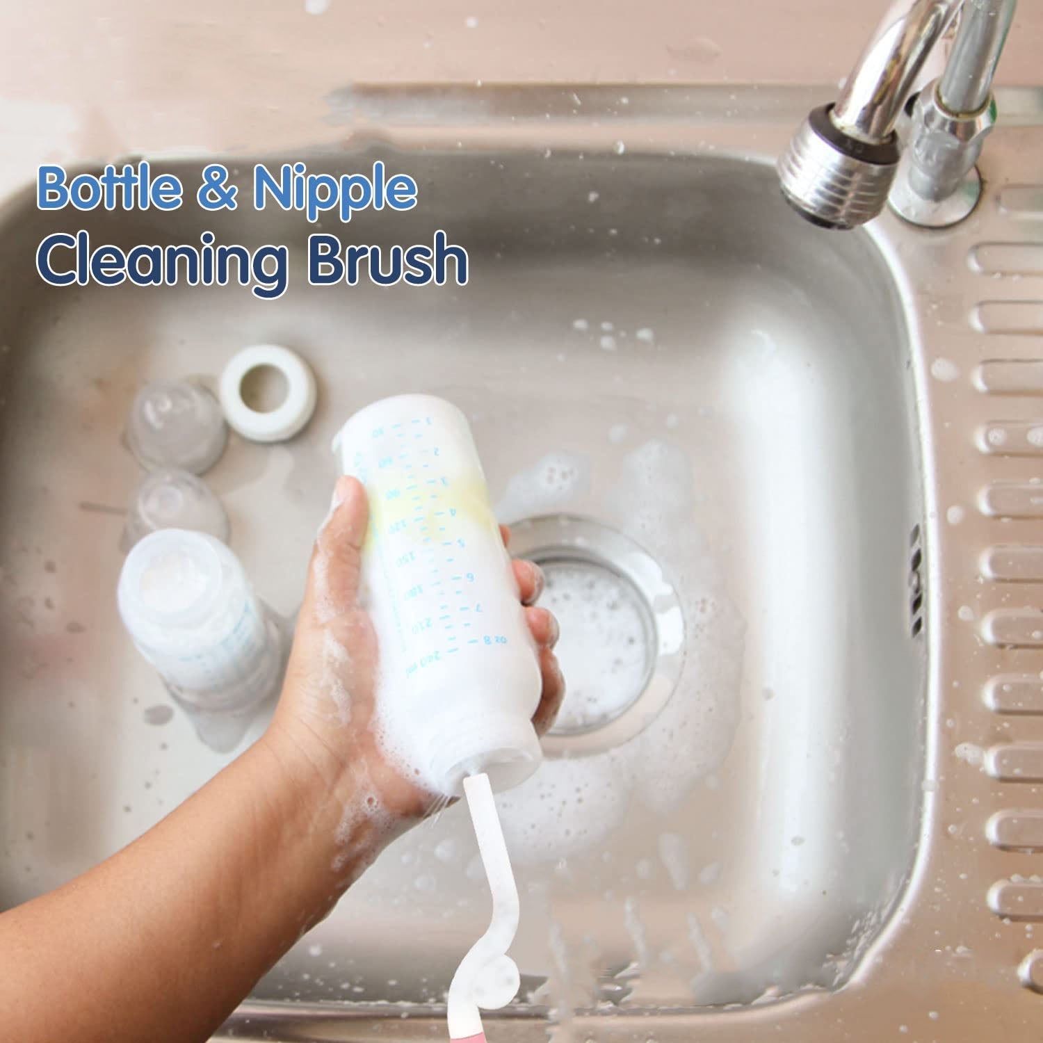 Washing brush suitable for bottles and jars cleaning