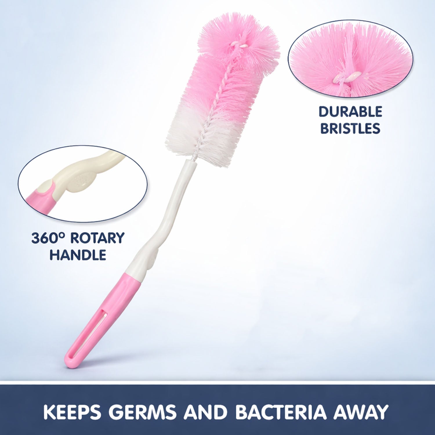 Handle view of bottle cleaning brush with rotary feature