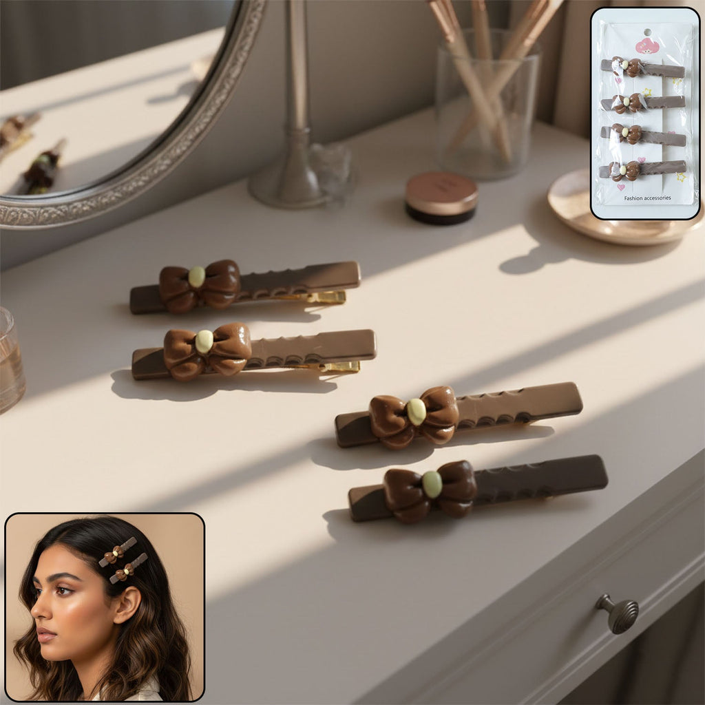Set of 4 bow design decorative hair clips with elegant snap clips