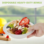 Disposable serving bowls filled with party snacks