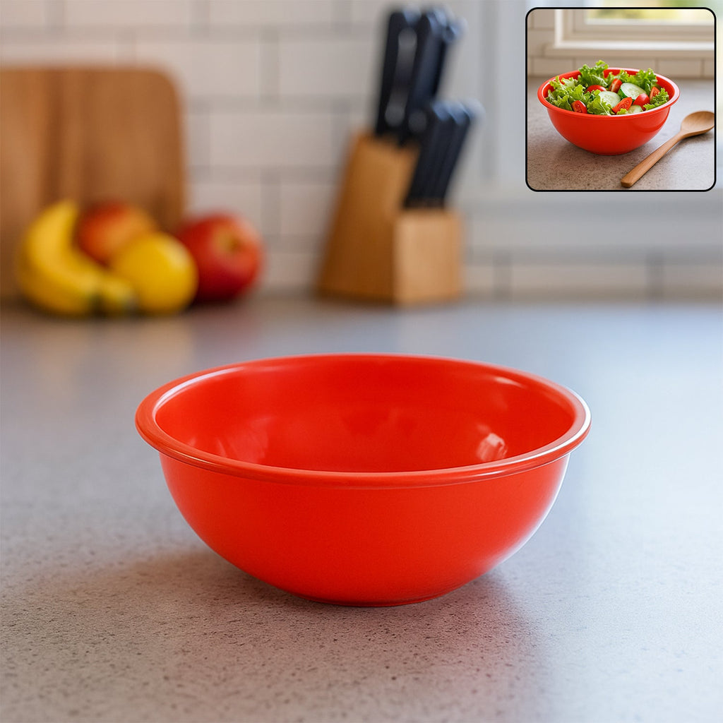 6 inch plastic serving bowl in red with smooth glossy finish