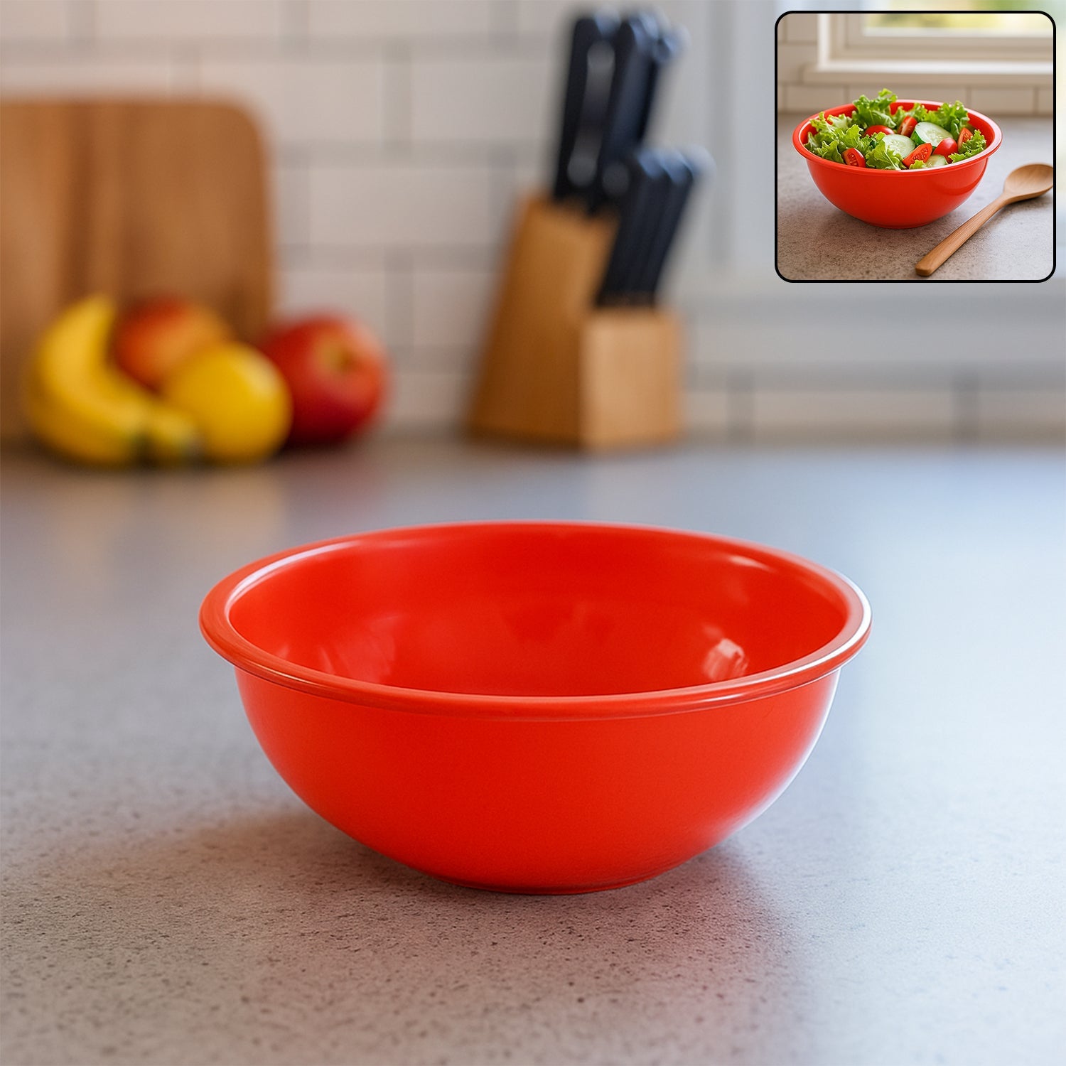6 inch plastic serving bowl in red with smooth glossy finish