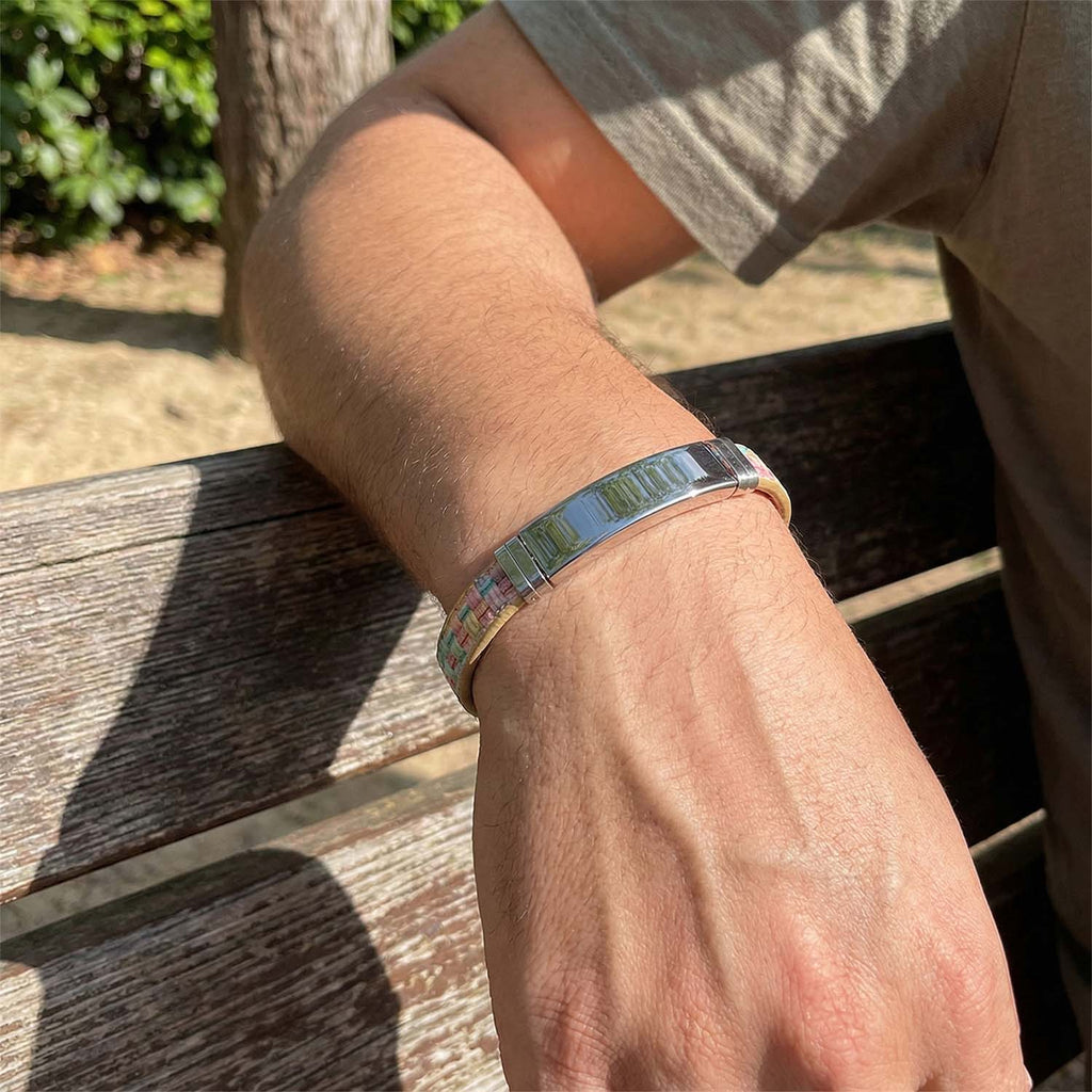 Colorful fashion wrist band showcasing multicolor woven pattern